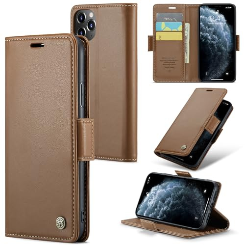 Rerzoiro for iPhone 11 Pro Max Case, Premium PU Leather Wallet Case Flip Cover with [RFID Blocking][Card Holder][Stand Function] Shockproof Protective for iPhone 11 Pro Max 6.5 Inch, Brown