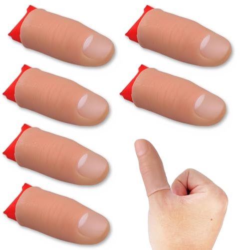 EAVUYIS 6 Pezzi Punte del Pollice Finte Dito Magico in Plastica Morbido Trucco Magia Giocattolo Spettacolo Teatrale e 6 Pezzi Panno da Allenamento Rosso per Adultos Bar Festa Casa Strada