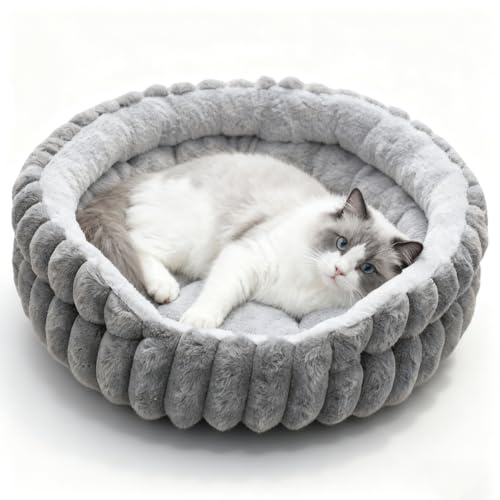 Peelanmall Hundsäng fluffig, snygga kattsängar, plyschtyg, halkfri undersida, tvättbar, hundsoffa, rund hundsäng med fyllmaterial för små och medelstora hundar, katt (S)