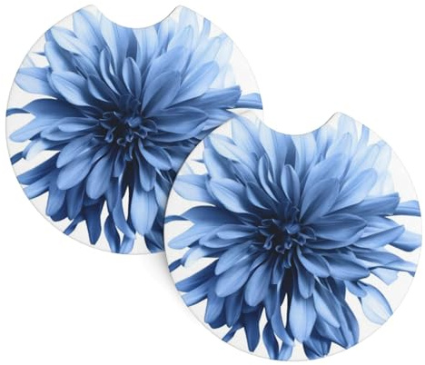 Whjshop Lot de 2 porte-gobelets pour intérieur de voiture avec motifs fleurs de dahlia bleu, imperméable et séchage rapide, protège contre les déversements et les rayures