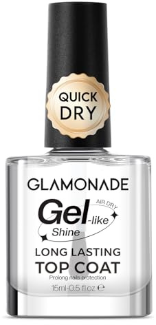 Glamonade Top Coat Clear Nail Polish: Quick Dry Gel Nail Polish No Chip High Gloss Long Lasting Fast Air Dry Vegan Top Coat Home DIY Manicure and Nail Salon Art 15ml