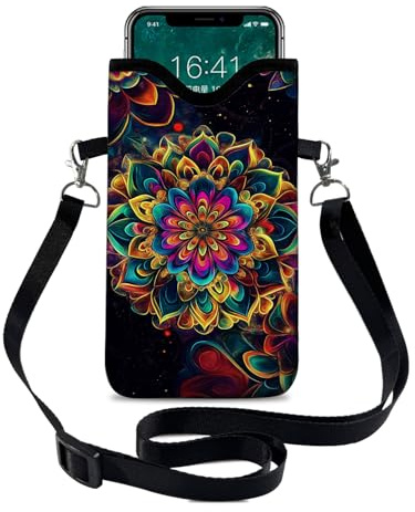otilil Neoprene Cell Phone Sleeve Pouch Case Bag with Crossbody Strap/Neck Lanyard for Women 7.1 X 3.9 in Floral