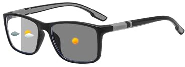 Suertree Selbsttönende Sonnenbrille PC Brille mit Blaulichtfilter Ohne Stärke Leichte Rechteckige Fassung Herren Damen für Gaming Büro und Freizeit Grau Getönt Grau