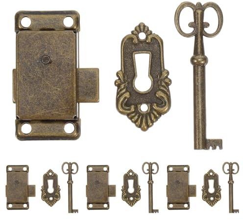 TOVINANNA Set 4 Serrature Vintage per Mobili con Chiavi di Ricambio Serrature in Metallo per Cassetti e Ante Armadio Sostituzione Ferramenta per Mobili Bagno Cucina e Ufficio