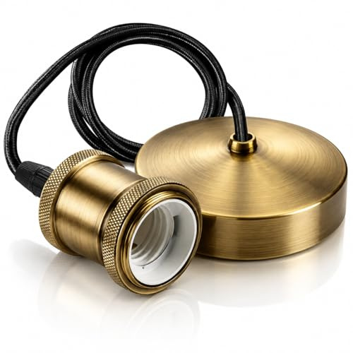 JiangZShangM Vintage Ceiling Pendant Light Fitting, Antique Brass Ceiling Light with Twisted Braided Flex & Adjustable Cord, E27 Pendant Light Fitting, RetroFixtures for Kitchen, Bedroom, Dining Roo