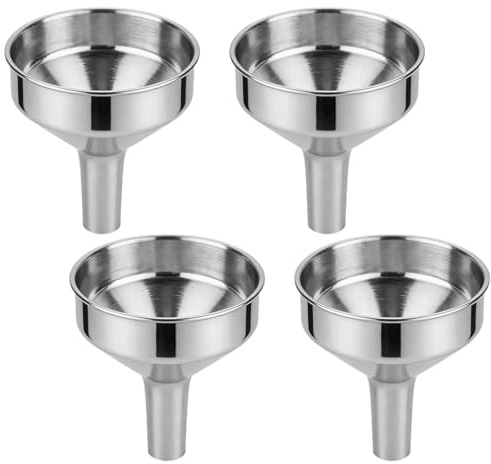 WUFKOP Lot de 4 Mini Entonnoirs en Acier Inoxydable, Petit Entonnoir Métallique pour Flacon Parfum et Cuisine, Remplissage Précis de Petites Bouteilles (Argenté)