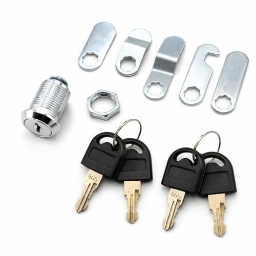 Cabinet Lock Cam Lock Kit – Mailbox Cupboard Drawer Fitting with 4 Keys and 5 Plates – Zinc Alloy Barrel Lock for Post Box Locker Door Furniture – Multi Purpose Replacement Hardware