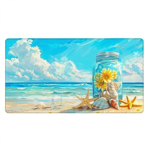 Tappetino Mouse Gaming XXL, 1600x800x3mm Grande Tappetino Scrivania Cuciti Base in Gomma, Mouse Pad Impermeabile Antiscivolo, Desktop Migliora Precisione Velocità (Bottiglia Di Desiderio Mare) xR7-869