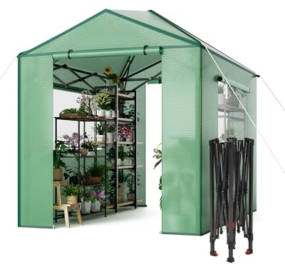 GarveeHome Gewächshaus Tunnel – Stabiler PE-Bezug, robuster Rahmen, Zipper-Türen & Mesh-Fenster, schneller Aufbau, UV-beständig, Winterfest – Ideal für Pflanzenaufzucht im Garten, Innen