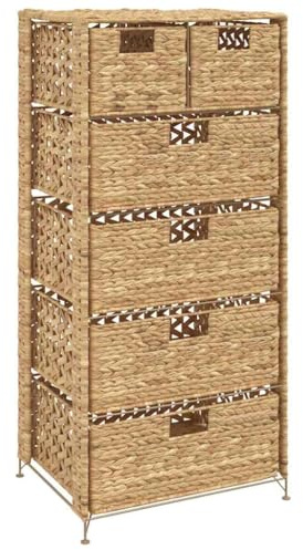 GeenYuu Unità di stoccaggio con 6 cesti in giacinto d'acqua e struttura in metallo 47 x 37 x 100 cm Armadietto per ufficio, cantina, garage, ripostiglio con scomparto robusto e pratico
