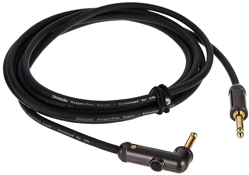 D'Addario Guitar Cable - Guitar Lead - Gold Plated - 1/4 Inch Male to 1/4 Inch Male - Circuit Breaker Cable - 10 Feet/3.05 Meters - Straight End/Right Angle - 1 Pack