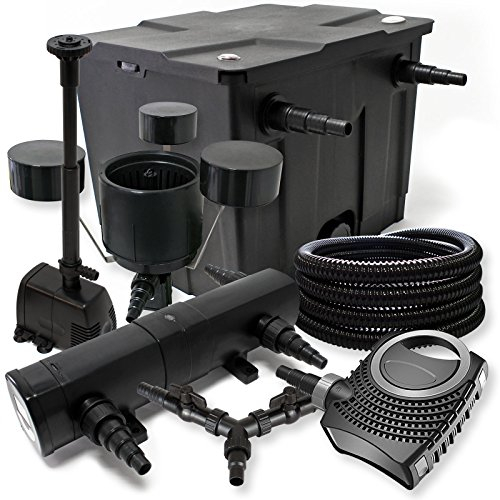 SunSun Komplettset: CBF-350 Teichfilter bis 12000 L, CTF-8000 Teichpumpe 8000l/h 70W, CUV-224 Teichklärer 24W, 25m Teichschlauch 25mm, CSP-250 Skimmer 2500l/h, HJ-943 Springbrunnen 800l/h, Y-Verteiler
