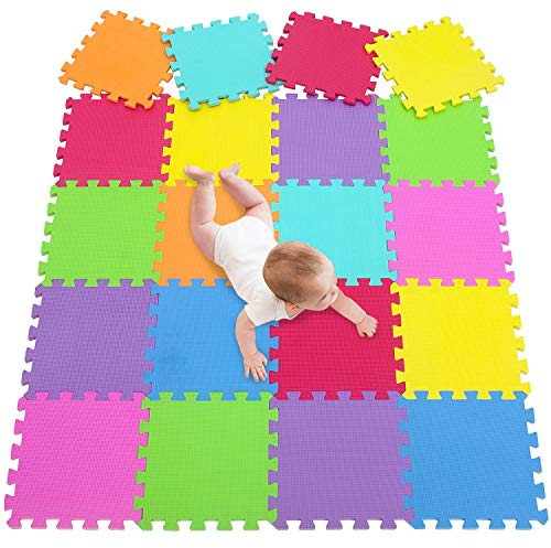 meiqicool Exterior/Interior Protectora|Alfombrillas de Enclavamiento Suelo Estera para Suelos,Ideal para Gimnasio, Zona de Juegos,Ejercicio,Yoga de bebé 20 Azulejos (16.5sqft) Play Alfombrillas 09G20