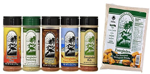 Everglades Seasoning Sampler + Breader Cactus Dust Heat Fish and Chicken Rub Bottles for All Purpose, 6 oz. and 8 oz (Pack of 5)