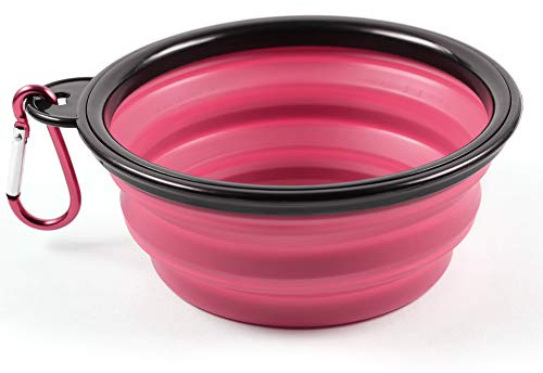 PhoneNatic 60014768 Faltbarer Silikon-Hundenapf in pink, Reisenapf für Hunde und Katzen mit Karabiner -, XL, pink, 1000 ml