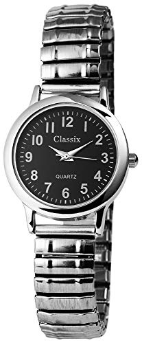 Classix Damen-Zugbanduhr Schwarz Silberfarbig Zugarmband Metall Armbanduhr 1700008-001