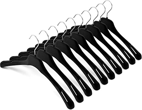 Mainetti Grucce in Velluto Antiscivolo, per Camicie, Giacche, Maglieria, Abiti Bretellati, Appendini Salvaspazio, Leggeri, Made in Italy, Set 10 Pezzi (Nero, 41 cm)