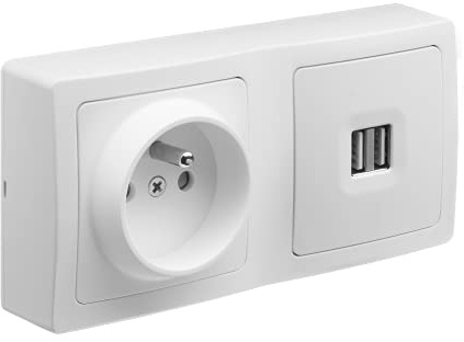 Interrupteur va et vient | Prises electriques Standard | Prise extra plate | Prise murale | Interrupteur va et vient sans Fil | Prise murale | Gamme Blok | Combiné Pc 2P+T 16A + Usb Double 2,1A