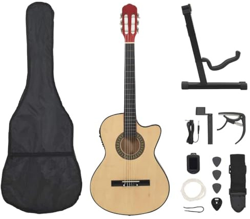 vidaXL Western Guitar Set with Equalizer & 6 Strings Light Wood - 12 Piece Bundle with Accessories