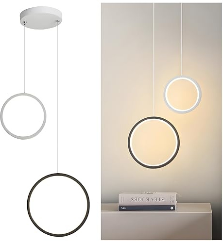 LFsem Moderne Minimalistische LED Pendelleuchte, 2700K Warmes Licht LED 16W Metall Ring Hängelampe für Schlafzimmer und Wohnzimmer (C)