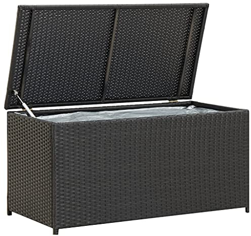 Canditree Auflagenbox Polyrattan Mit Deckel, Gartenbox Für Gartengeräte, Kissenbox Gartentruhe Für Balkon Terrasse (Schwarz)