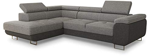 Sofnet Ecksofa Caris mit Schlaffunktion und einstellbare Kopfstützen, Wohnlandschaft mit Bettkasten, Couch, Sofa, Bettsofa (Dunkelgrau + Grau (Sawana 05 + Sawana 21), Ecksofa Links)