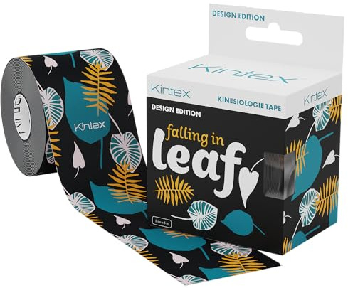 Kintex Bande Kinésiologie Tape Classic, 5 cm x 5 m, Bande de Kinésiologie Hypoallergénique et Résistante à l’eau, Bande Physiothérapeutique, Bande Médicale, Décoré (Falling in Leaf)