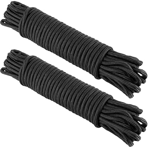 KOHAND 2-pack 20 m x 8 mm svart nylonrep, höghållfast tvinnad nylonsladd, multifunktionellt polyesterrep för upphängning, 317 kg maximal belastning