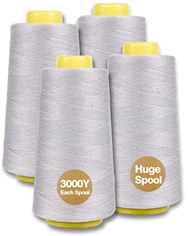 Sygarn overlockgarn 100% polyester sygarn set för tråd symaskin 4 sytråd tgarn rivfast symaskingarn tråd överlock garn 40/2 vardera 2745 m, totalt 11000 m (GRÅ)