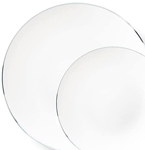 Decor Decorline - Premium Mehrweg Kunststoff Partygeschirr set - 32 Teile - Classic Combo - Weiss/Silber - Stabil, Wiederverwendbares Teller Set -2 Größen (16x26cm, 16x19cm)