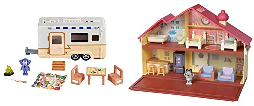 Bluey Familienhaus-Spielset inklusive 6 cm Figur - offizieller Sammelartikel & Caravan Set, 2,5 bis 3 Zoll große Figuren