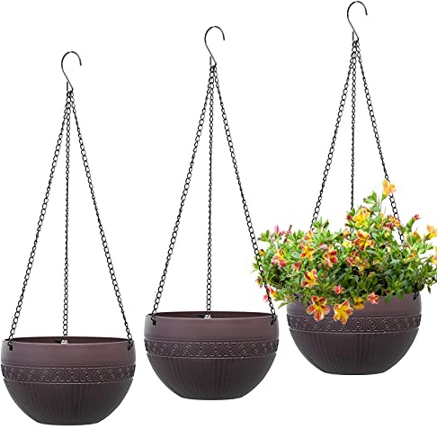 MissFox Blumentopf Hängend 3er Set - Selbstbewässernde Blumenampel mit rostfreien Ketten - Kunststoff Hängeblumentöpfe mit Ablaufloch - Ideal für Innen, Draußen, Decken, Balkone - Wanddekoration