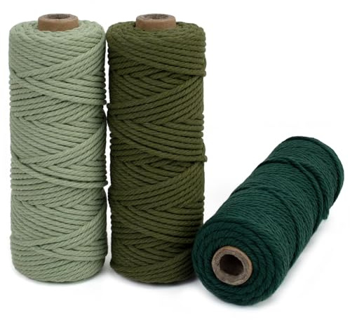 LEREATI Macrame Cord 3mm Set, 150m Thick Macrame Cotton Rope Yarn, 4 Strand Twisted Soft Macrame String for Crafts, Plant Hanger, Wall Hanging, Gift Wrapping, DIY, Home Decoration (3 Color N)