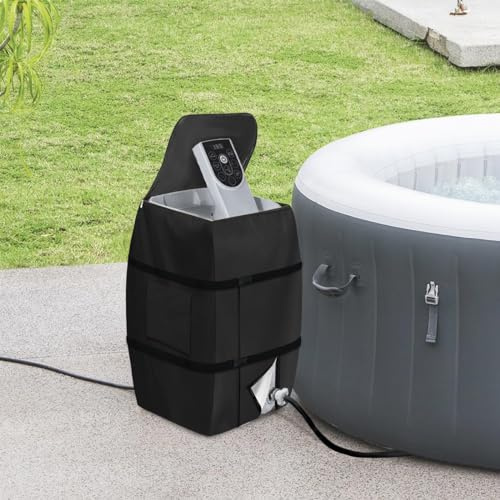 Bitubi Pumpenabdeckung für Whirlpool-Spa-Heizung, mit Reißverschlussöffnung, wasserdicht, UV-Schutz, isolierte Pumpenabdeckung (schwarz, nur Abdeckung), (1024-HS-F)