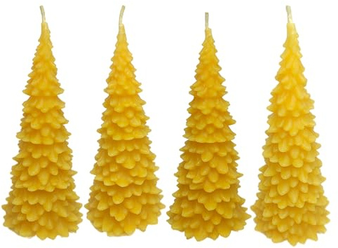 Bienenwachskerze | Tannenbaum - Klassisch - Groß | Weihnachtsdekoration | Weihnachtsgeschenkkerze | Handgemacht | Handbemalt | 100% Bienenwachs (Groß 4-Stk, Nicht Bemalt)