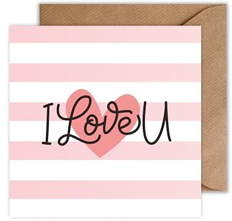Valentinstagskarte „I Love U“ – Süße Liebeskarte (125x125 mm) mit Herz & Umschlag – Romantische Grußkarte für Freundin, Freund, Partner oder Ehefrau – Liebe Karte zum Valentinstag & Jahrestag