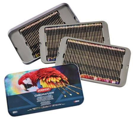 Derwent Chromaflow pennor, set med 100 tum tenn, 3,5 mm rund kärna, premium kärnstyrka, blandbar med slät textur, perfekt för ritning, färgning och lager, professionell kvalitet, 2306062