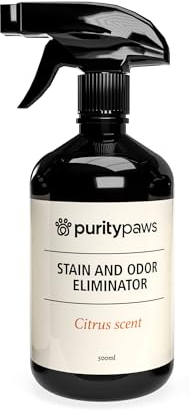 Purity Paws Pet Stain & Odour Remover – Powerful Pet Urine, Feces & Odour Eliminator, Fast-Acting Citrus-Based Cleaner for Carpets, Upholstery & Hard Surfaces, 500ml