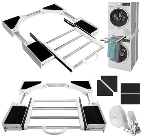 Zanfqvo Kit Union Lavadora Secadora con Cuerda de Trinquete - Marco de conexión Universal con Toallero Extensible, Tamaño Ajustable (46-72 cm)