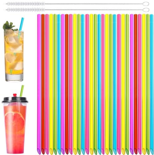 Addein 50 Pezzi Cannucce Riutilizzabile con 2 Spazzole, Cannucce Colorate, Cannucce Riutilizzabili Dritte per Succhi, Cocktail, Matrimoni, Compleanni