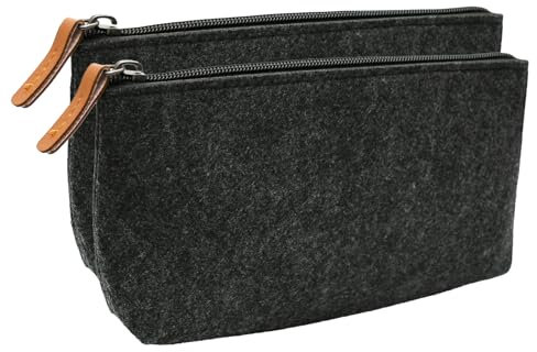 Husalsea 2er Set Filz Mäppchen, Klein und Multifunktional, Ideal für Mädchen und Teenager, Stifte Mäppchen für Schule, Büro, Brillen und Kosmetik - Dunkelgrau