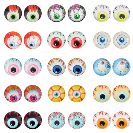 SUPERFINDINGS Halloween Eyeballs 30 Pcs of 15 Styles Half Round Realistic 1.95cm Acrylic Eyes for Halloween Props, Glass Craft Eyes Cabochons, Masks, Dolls or Bears Craft