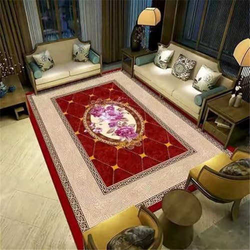 RUGMRZ Teppich Wohnzimmer 140x200CM billig Balkon rot Einfacher und eleganter Wohnzimmerteppich mit Retro-Blumenmuster