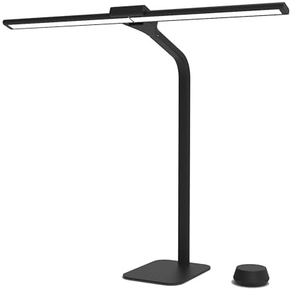 Unilux Strata base LED Schreibtisch-Leuchte dimbar, 66cm breit, Memory-Funktion für Lichtstärke und Farbtemperatur mit 4 TIMER-Funktionen, inkl. Fernbedienung, 2235 lm, schwarz