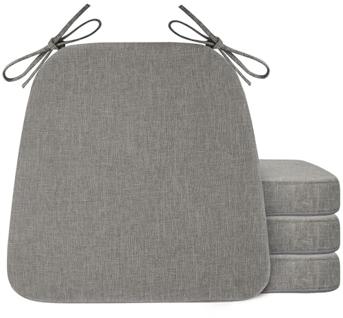 FlyGulls Dining Room Chair Cushions Set of 4 Indoor Kitchen Chair Pads with Machine Washable Cover Non Slip Seat Cushion with Ties 42x40x5cm/16.5x16x2inch (Light Grey)