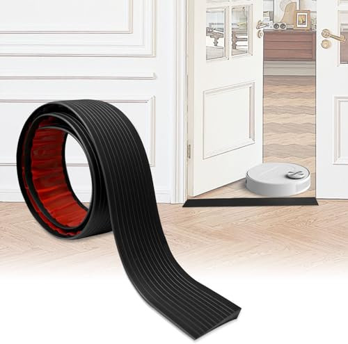 Türschwellenrampe Saugroboter, Türschwellenrampe1 cm Hoch, Selbstklebende Rampe, Gummi Türschwellenrampen Saugroboter, Übergangsprofil für Rollstühle, Kinderwagen, Garagen (Schwarz,1M x 8CM x1CM)