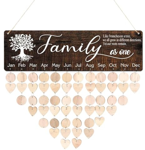Calendrier Mural en Bois D’anniversaire Rappel Calendrier, Bois Calendrier de Rappel Conseil, Plaque d'anniversaire pour Cadeau de Bricolage, pour Décoration de Maison, Fête d'Anniversaire (B)