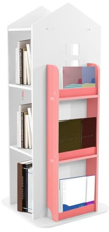 Esyogen drehbares Bücherregal 360° 4 Ebenen Kinder Drehregal Bücherregal, drehbares Eck-Bücherregal für Wohnzimmer Schlafzimmer Kinderzimmer Modern Standregal, Schloss Form, 41W x 95H cm (Rosa)