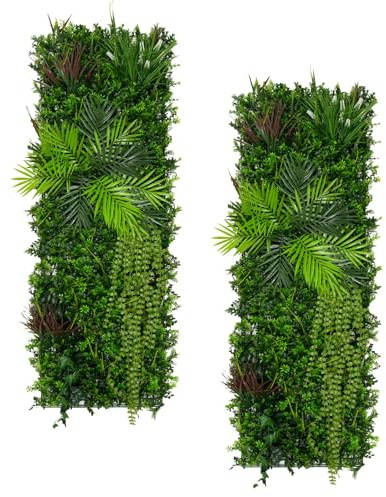Wandpaneel mit künstlichen Pflanzen x 2 Stück, Alina, 50 x 150 cm, Fliesen für drinnen und draußen, wetter- und UV-beständig, Graszaun, künstliche Hecke, Hintergrund, Garten, Heimdekoration