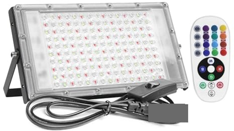 QZCX Éclairage extérieur, Projecteur LED RGB 50W 100W 300W, étanche IP65, prise d'éclairage d'extérieur avec télécommande(300W)